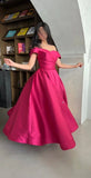 Fuchsia Off The Shoulder A-Line Party Dress, Satin Prom Dress 2024 Preppy Prom Dress, Discount 80% HZ0307
