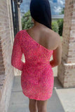 One Sleeve Sequin Tassel Homecoming HZ0307