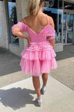 Baby Blue Tulle Off The Shoulder Multi Layers Homecoming HZ0307