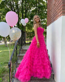 LTP0949,Hot Pink Tulle Prom Dresses Tiered Layers Long Formal HZ0307