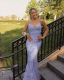 Lilac Tulle Appliques Mermaid Long Prom HZ0307