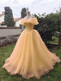 LTP0855,Off the shoulder prom dresses organza evening dresses gold yellow Cinderella princess ball gown a line formal HZ0307