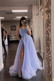 LTP0850,Lavender prom dresses beaded spaghetti straps long evening dress with side HZ0307