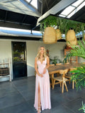 LTP1241,Pink Chiffon Bridesmaid Dress Long,V-Neck Split Open Back Prom HZ0307