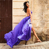 LTP1168,Purple A-Line Satin Long Prom Dresses,Silk Criss Cross Evening Formal HZ0307