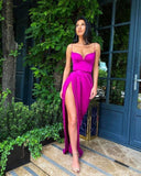 LTP1247,Classy Sheath Sweetheart Violets Satin Long Prom Evening Dresses with Side HZ0307