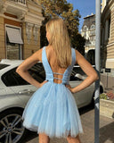 LTP1401,Sparkle Light Blue Homecoming Dresses V-Neck A-Line Short Homecoming HZ0307