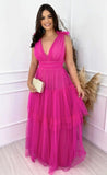LTP1214,Empire A-line Pink Tulle Long Formal Dress,Hot Pink A-Line Evening Prom HZ0307
