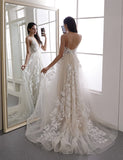 LTP1608,Elegant White Wedding Dresses Spaghetti Straps Sweep Train with HZ0307