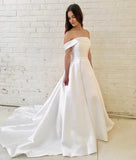 LTP1130,Off the shoulder white wedding dresses,a-line satin bridal wedding HZ0307