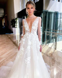 LTP1294,Gorgeous Long Sleeves V Neck 3D Lace Wedding HZ0307