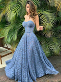 LTP1621,Sweetheart Blue Lace A-Line Prom Evening HZ0307