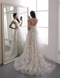 LTP1608,Elegant White Wedding Dresses Spaghetti Straps Sweep Train with HZ0307