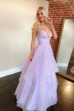 LTP0952,Glitter A-Line V Neck Lilac Sparkly Tulle Prom Dress Custom Evening HZ0307