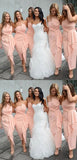 LTP1716, Blush Pink Satin Bridesmaid Dresses, Simple Tea Length Bridesmaid HZ0307