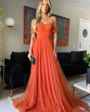 LTP1218,Elegant Off the Shoulder Orange Tulle Long Evening Dresses, Formal HZ0307