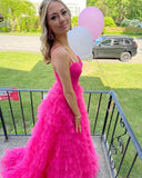 LTP0949,Hot Pink Tulle Prom Dresses Tiered Layers Long Formal HZ0307