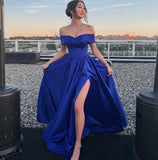 LTP1256,Off the shoulder blue prom dresses,high split formal HZ0307