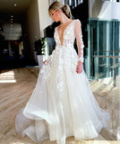 LTP1294,Gorgeous Long Sleeves V Neck 3D Lace Wedding HZ0307