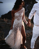 LTP1205,Cute One Shoulder White Lace Beach Wedding Dresses,White Bridal Wedding HZ0307