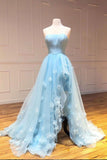 LTP0964,Princess Strapless High Low Appliques Light Blue Prom HZ0307