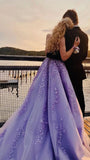 LTP0922,Lavender Applique Tulle Long Evening Dresses Formal Gown with Sweep HZ0307
