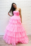 LTP0950,Pink Tulle Sweet 16 Dresses Princess Strapless Long Formal Prom HZ0307