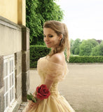 LTP0855,Off the shoulder prom dresses organza evening dresses gold yellow Cinderella princess ball gown a line formal HZ0307