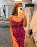 LTP1400,Sexy Mermaid Spaghetti Straps Long Custom Sequin Prom Dresses With HZ0307