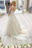 LTP1062,Light champagne tulle prom dress,a-line applique v-neck long evening formal dresses,long wedding HZ0307