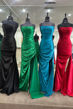 Ruched Teal Blue Satin Mermaid Prom HZ0307