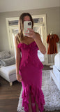 Straps Blue Chiffon Ruffle Slit Fitted HZ0307