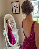 Purple Sequin Mermaid V Neck Long Formal HZ0307