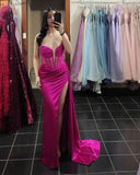 Beaded Strapless Dark Green Satin Mermaid Long Formal HZ0307