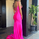 Straps Green Satin Mermaid Long Formal HZ0307