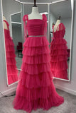 Fuchsia Tulle Tiered Ruffles Party Dress with Tie HZ0307