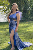 One Shoulder Feather Sequined Long Prom HZ0307