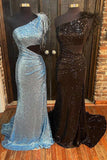 One Shoulder Feather Sequined Long Prom HZ0307
