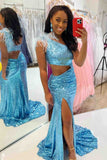 One Shoulder Feather Sequined Long Prom HZ0307