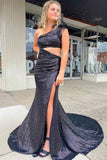 One Shoulder Feather Sequined Long Prom HZ0307