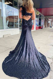 One Shoulder Feather Sequined Long Prom HZ0307