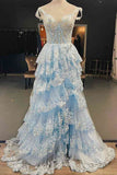 LTP1715,Cute A Line Off the Shoulder Light Blue Sequins Lace Long Prom Dresses with HZ0307