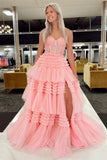 Sweetheart Red Lace Tulle Prom Formal HZ0307
