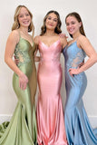 Spaghetti Straps Light Blue Appliques Mermaid Formal HZ0307