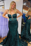 Dark Green Sequin Trumpet Long Prom HZ0307