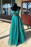 Straps Red Beaded Corset A-line Long Formal Dress with HZ0307