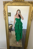 Straps Green Tiered Ruffles Prom HZ0307