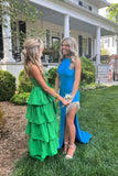 Straps Green Tiered Ruffles Prom HZ0307