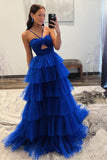 Orange Halter Tulle Tiered A-line Long Party HZ0307
