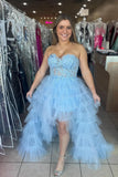 Sweetheart Light Blue High Low Tulle Ruffles HZ0307